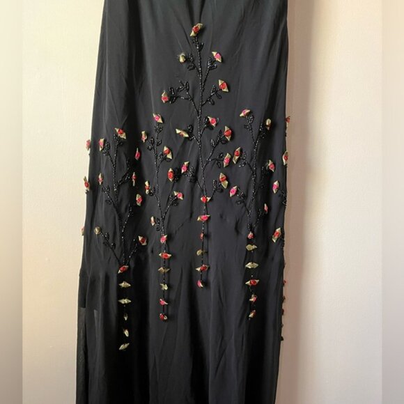 Vintage CACHE 100% Silk Sheer Beaded Rosebud Lace Slip Dress Size 10 - Picture 3 of 10